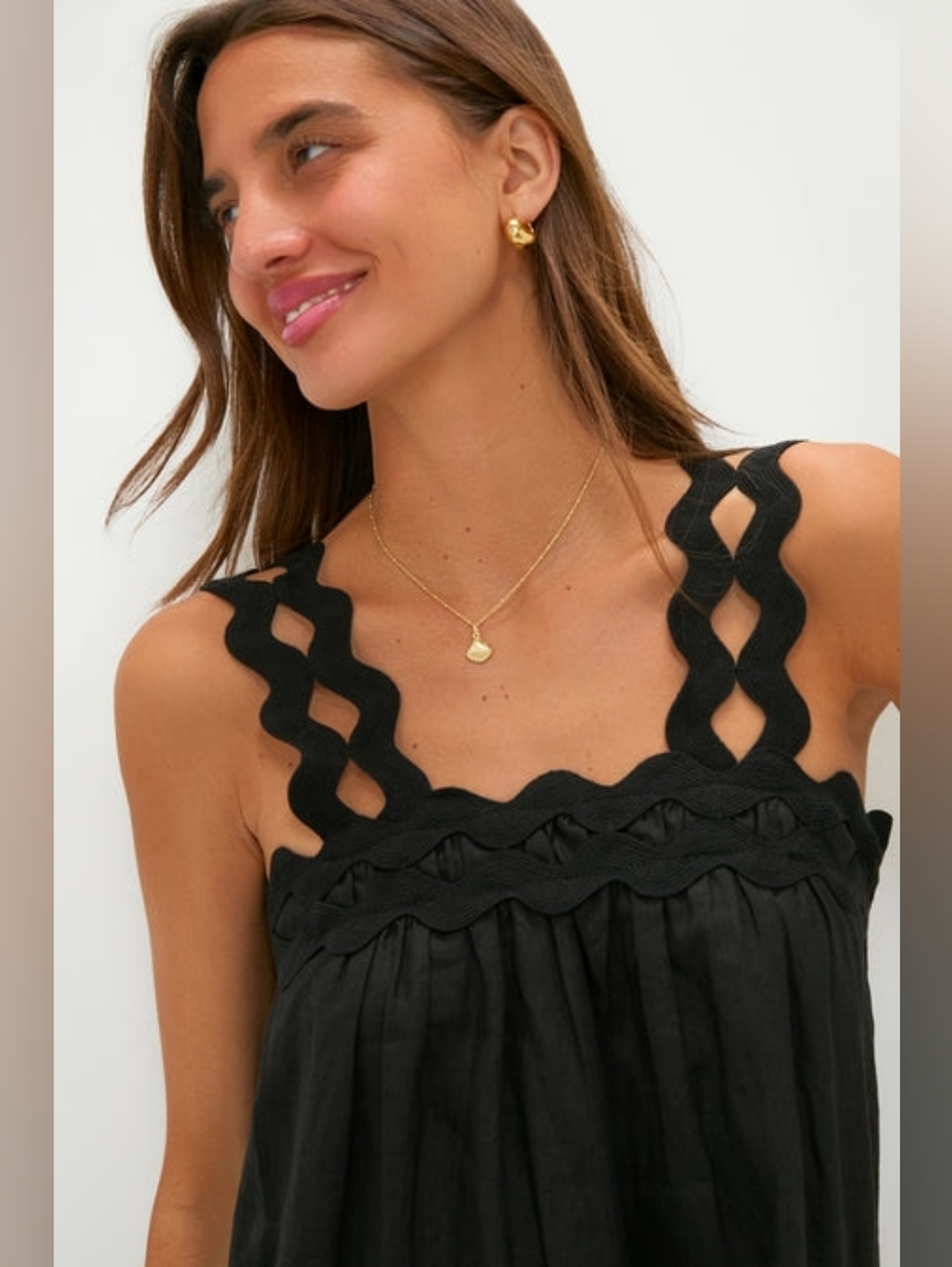 Tuckernuck Black Ric Rac Linen Ellis Dress Size Small - Picture 3 of 10